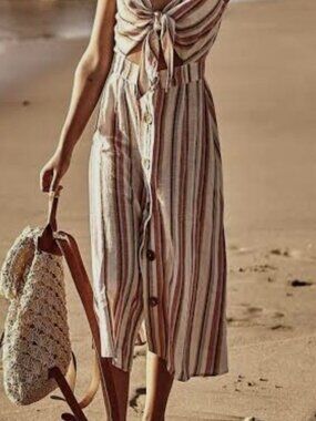 Mimi Chica Pink and White Striped Midi Dress